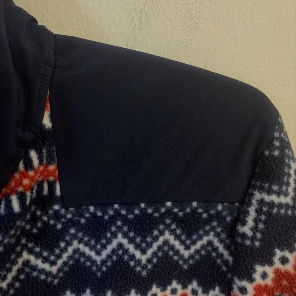 Men's Vineyard Vines Fair Isles Fleece Pullover Sweater 1/4 Zip Blue Red Large
